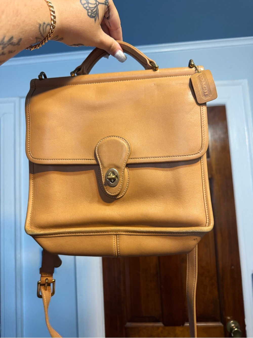RARE Coach Willis Camel Leather Top-Handle Satchel Turnlock